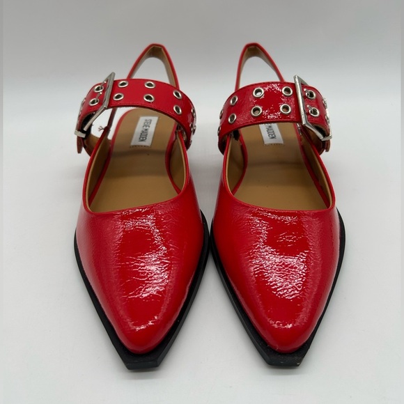 Steve Madden Smokee Red Slingback Flats | Silver Buckle Detail Sz 6.5 Vegan NWB - Picture 6 of 11